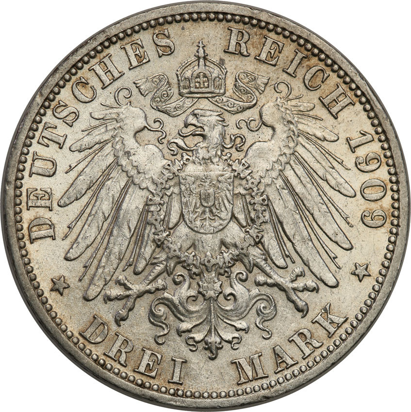 Niemcy, Schwarzburg-Sondershausen. 3 marki 1909 A, Berlin